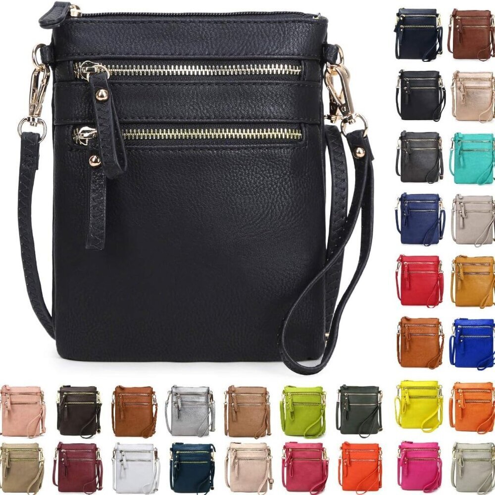 Small Crossbody Bag for Women, Multi Zip Pockets with Detachable Wristlet, Light